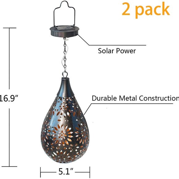 New Set of 2 Outdoor Boho Hanging Solar Lights - Picture 6 of 6